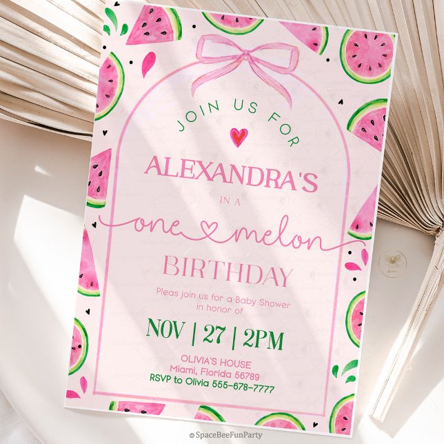 Invitation Un Melon Anniversaire 1ère année (watermelon birthday invitation, one in a melon, first birthday invitation, summer birthday party, wa)