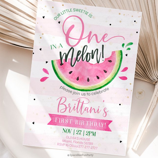 Invitation Un Melon Anniversaire 1ère année (watermelon birthday invitation, one in a melon, first birthday invitation, summer birthday party, wa)