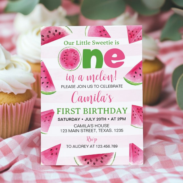 Invitation Un Melon Anniversaire 1ère Bougie Pastèque (Créateur téléchargé)