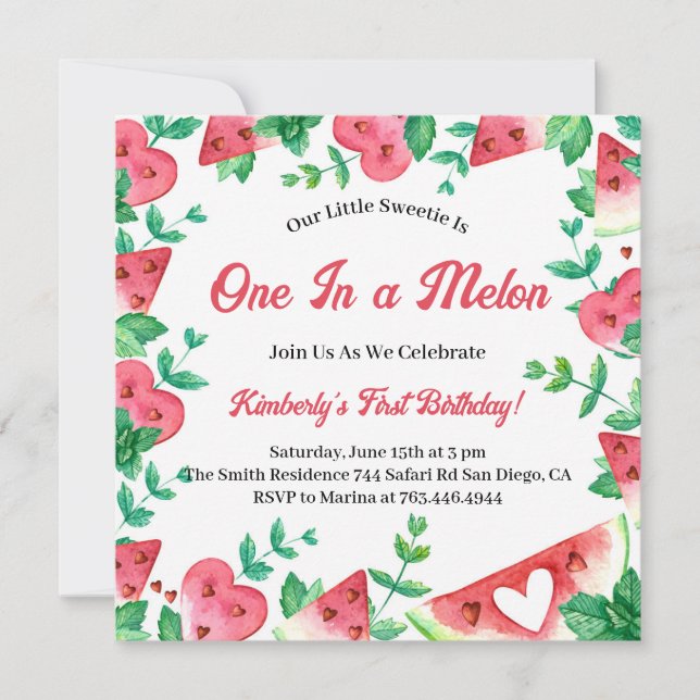 Invitation Un melon d'été pour un premier anniversaire de pas (Devant)