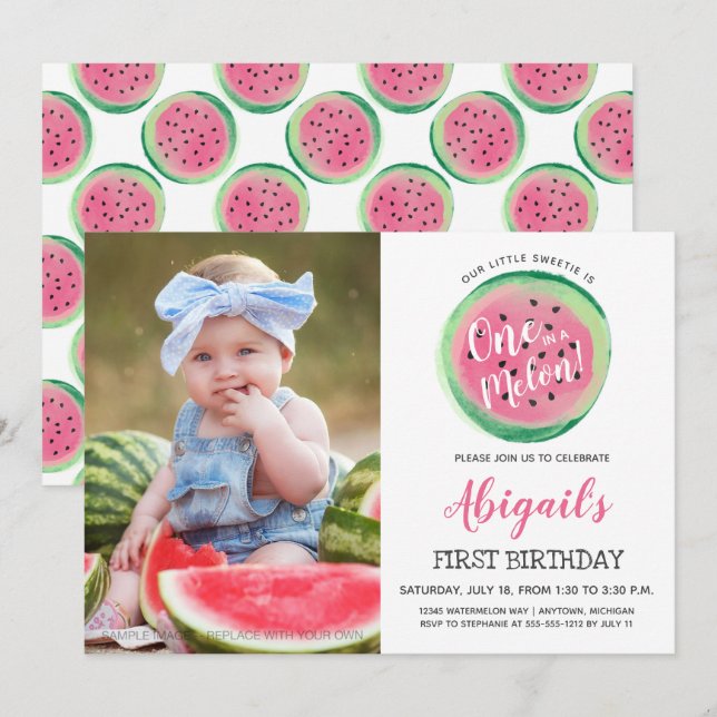 Invitation Un melon sur mesure avec photo pour la première fê (Devant / Derrière)