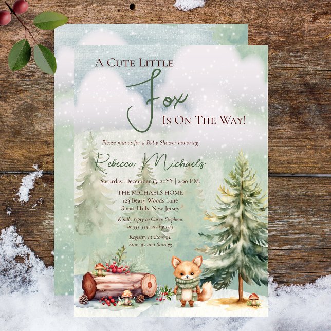 Invitation Un Mignon Petit Renard Se Trouve Sur Le Chemin Du  (A Cute Little Fox Is On The Way  Woodland Baby Shower Invitation)