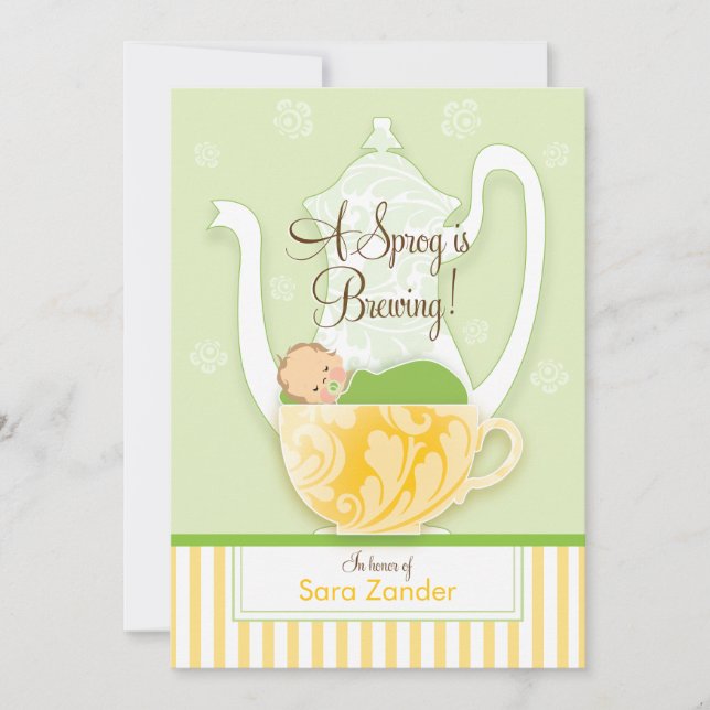 Invitation Un neutre de genre du thé | de baby shower (Devant)