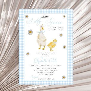 Invitation Un nouveau Baby shower En vichy bleu oie