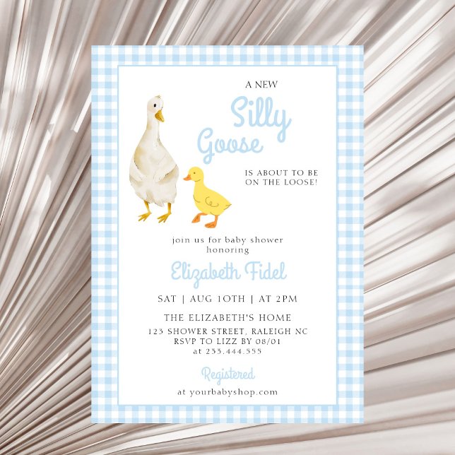 Invitation Un nouveau Baby shower En vichy bleu oie (Créateur téléchargé)