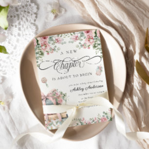 Invitation Un nouveau chapitre Baby shower floral de Bow rose