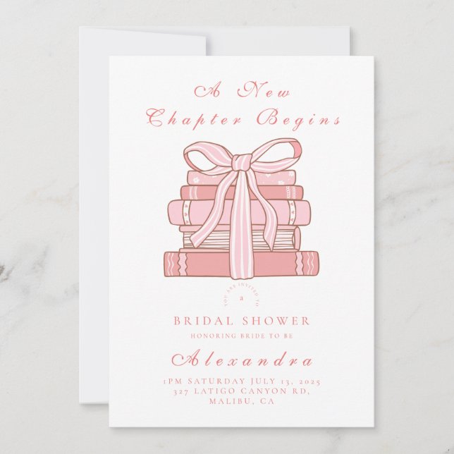 Invitation Un nouveau chapitre commence avec des livres roses (Devant)