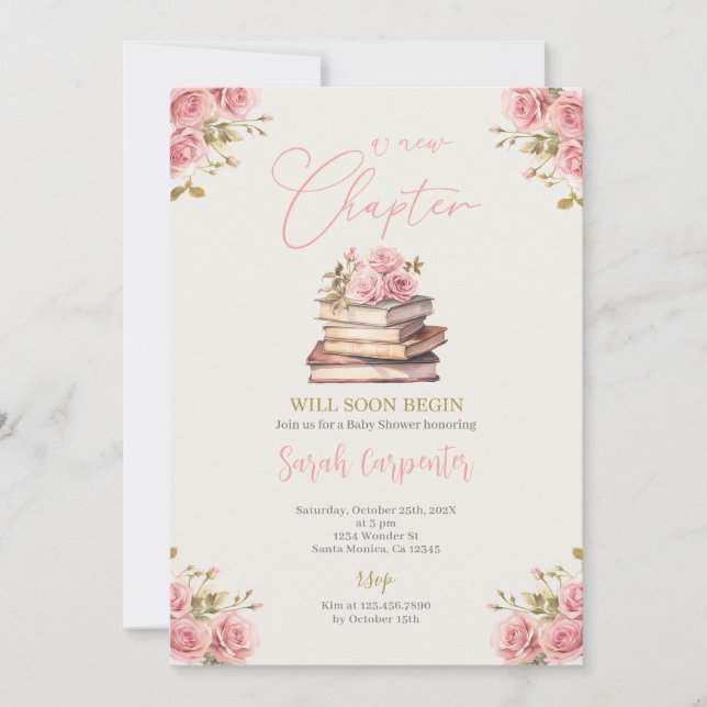 Invitation Un nouveau chapitre commence Baby shower Girl (Devant)