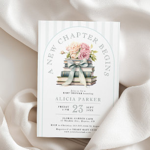 Invitation Un nouveau chapitre commence floral livre baby sho