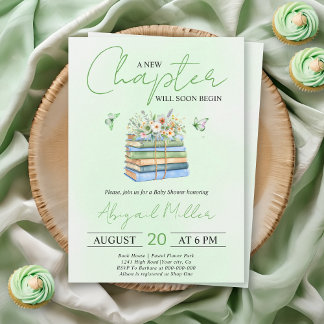 Invitation Un nouveau chapitre commence floral livre vert bab