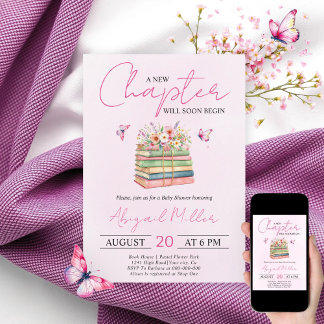 Invitation Un nouveau chapitre commence le livre floral fille