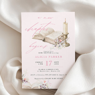 Invitation Un nouveau chapitre commence livre fille rose baby