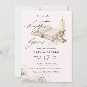 Invitation Un nouveau chapitre commence livre fille rose baby