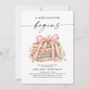 Invitation Un nouveau chapitre commence Livres à ruban rose B