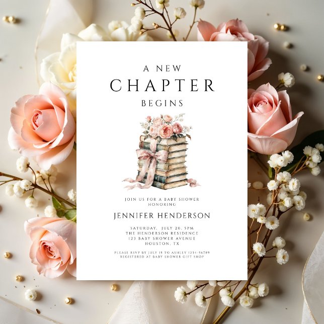 Invitation Un nouveau chapitre commence Pink Bow Books Baby S (A New Chapter Begins Pink Bow Books Baby Shower Invitation)