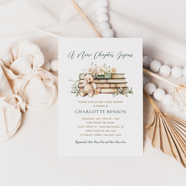 Invitation Un nouveau chapitre Floral livre Baby shower à thè (Créateur téléchargé)