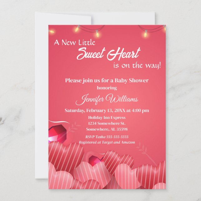 Invitation Un nouveau petit coeur doux Baby shower Valentine (Devant)