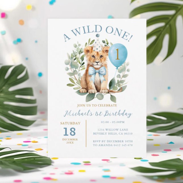 Invitation Un oiseau sauvage Lion Bow Anniversaire Floral Bow (Créateur téléchargé)