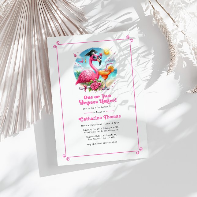 Invitation Un ou Deux Degrés Plus Chaud Flamingo Rose Chaud D (One or Two Degrees Hotter Hot-Pink Flamingo Grad Invitation)