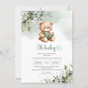 Invitation Un ours en peluche mignon lisant un livre neutre p