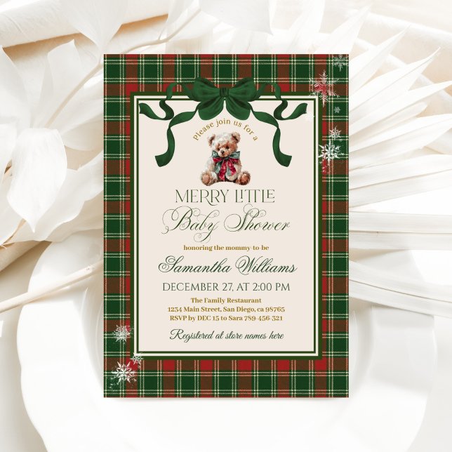 Invitation Un ours en peluche Noël bébé douche joyeuse (Créateur téléchargé)