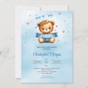 Invitation Un ours en peluche unique c'est un baby shower gar