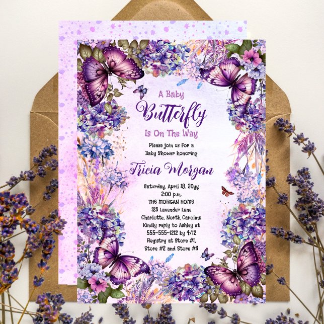 Invitation Un Papillon Bébé Est En Chemin Baby shower Fille (A Baby Butterfly Is On The Way Girl Baby Shower Invitation)