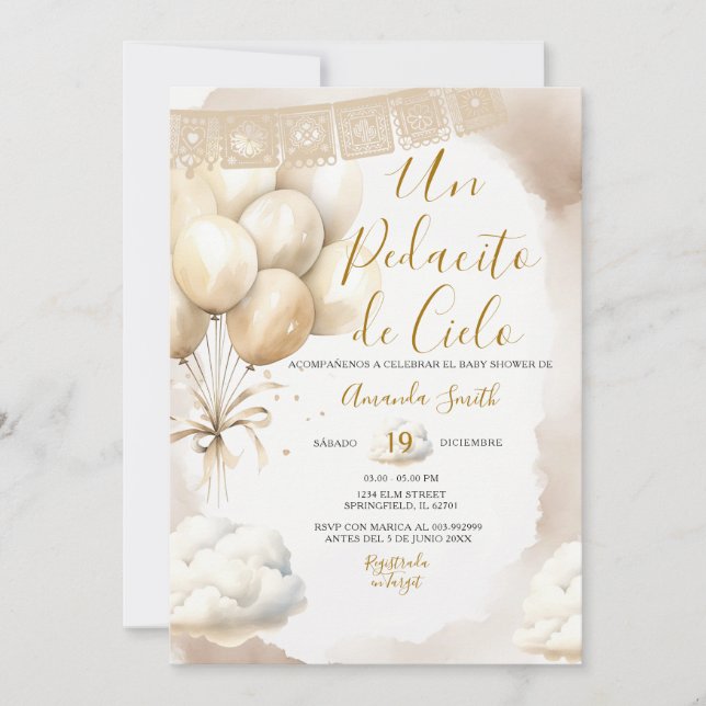 Invitation Un Pedacito de Cielo Baby Shower Spanish (Devant)