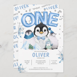Invitation UN Penguin d'hiver Garçon 1er anniversaire