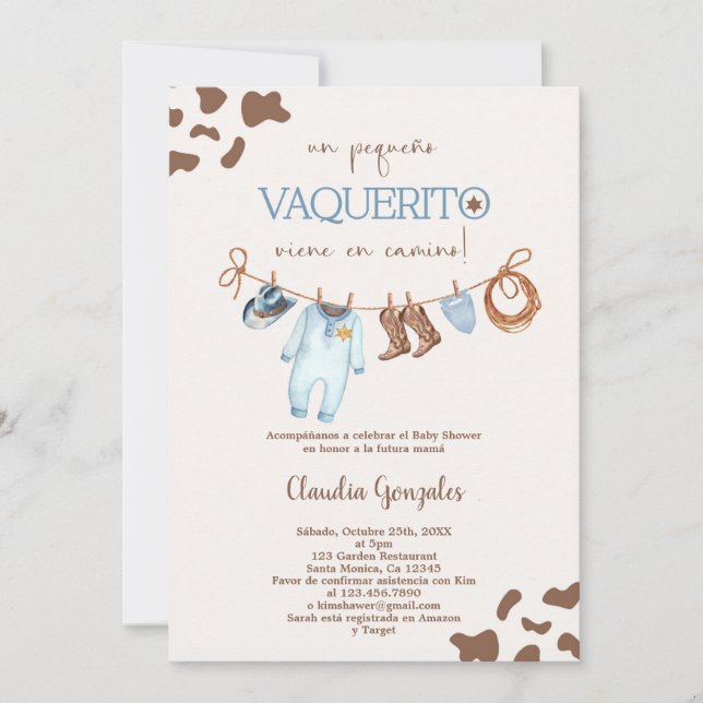 Invitation Un Pequeño Vaquerito viene en camino Baby shower (Devant)
