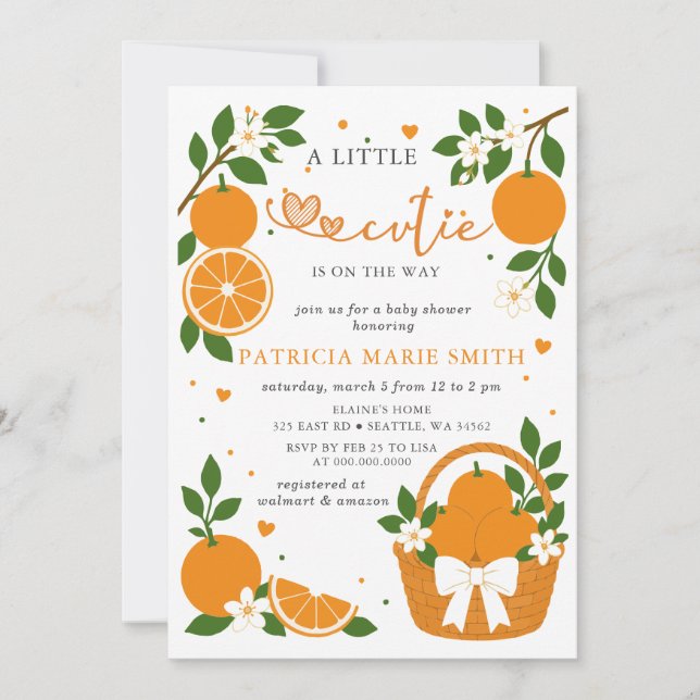 Invitation Un petit amour arrive Fête bébé orange (Devant)