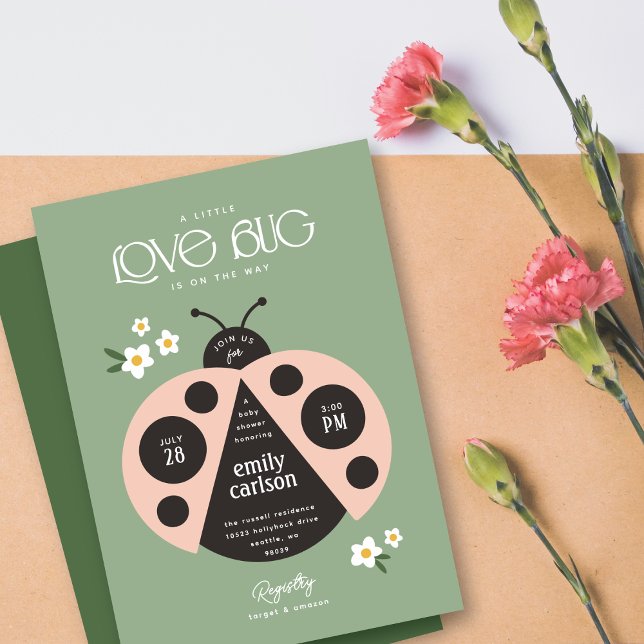 Invitation Un Petit Amour Bug Sage Green Baby Girl Douche (Créateur téléchargé)