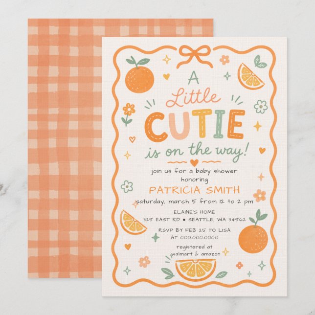 Invitation Un petit amour est en route Fête de bébé orange (Devant / Derrière)