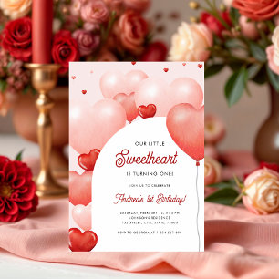 Invitation Un petit amoureux Ballons rouges roses 1er anniver