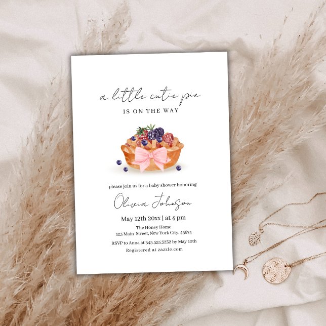 Invitation Un petit Baby shower à la tourte de Berry Bow (A Little Cutie Pie Berry Bow Baby Shower Invitation)
