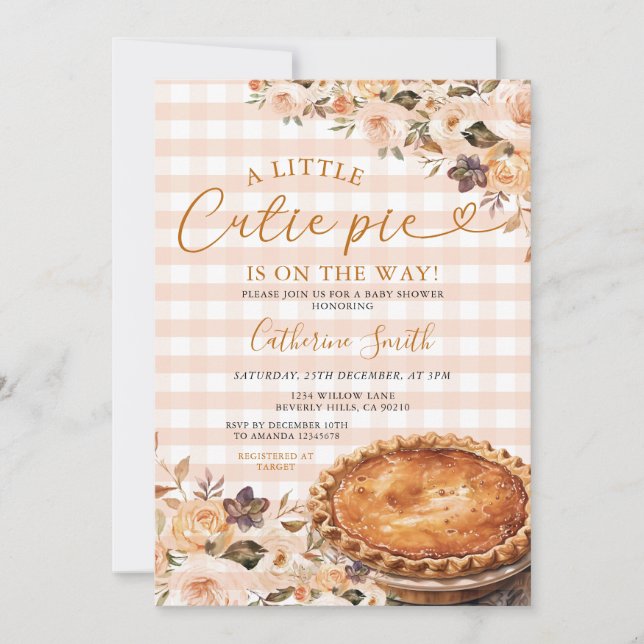Invitation Un petit Baby shower à tarte Cutie En vichy automn (Devant)