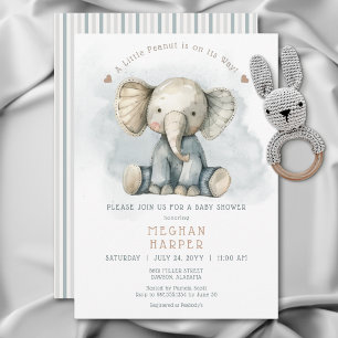 Invitation Un petit Baby shower bleu d'éléphant d'arachide