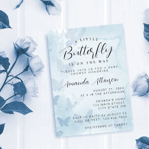 Invitation Un petit Baby shower bleu papillon