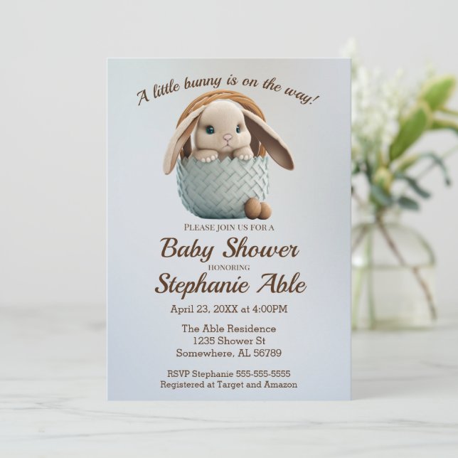 Invitation Un Petit Baby shower Bunny (Debout devant)