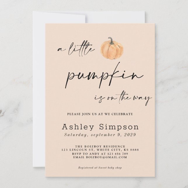 Invitation Un Petit Baby shower Citrouille (Devant)