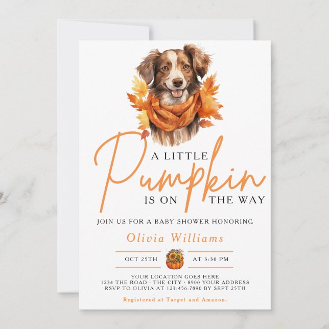 Invitation Un petit Baby shower Citrouille Automne CHIEN (Devant)
