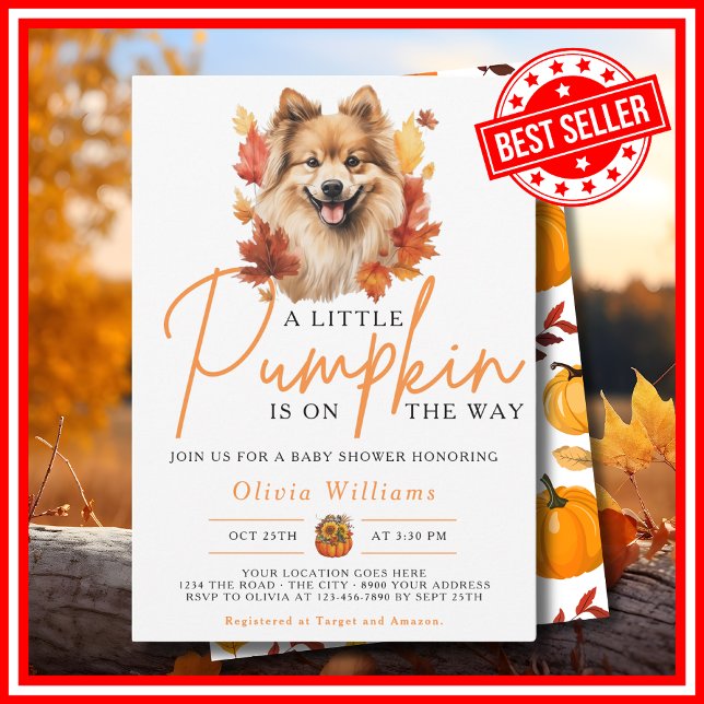 Invitation Un petit Baby shower Citrouille Automne CHIEN (A Little Pumpkin is on the Way Fall Autumn Dog Baby Shower Invitation)