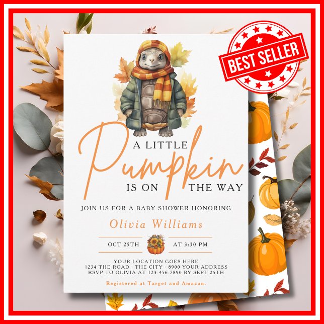 Invitation Un Petit Baby shower Citrouille Automne TURTLE D'A (A Little Pumpkin is on the Way Fall Autumn CUTE TURTLE Baby Shower Invitation)