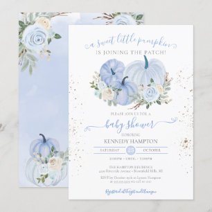 Invitation Un petit Baby shower Citrouille Blue White Boy Gir