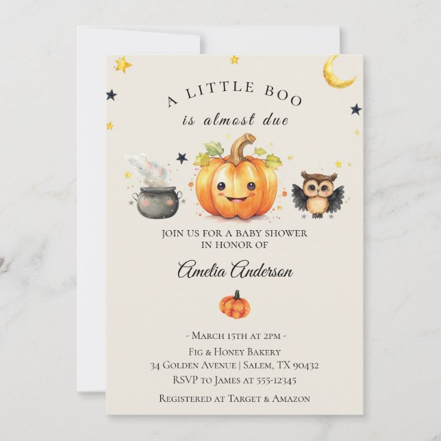 Invitation Un petit Baby shower Citrouille Boo Halloween (Devant)