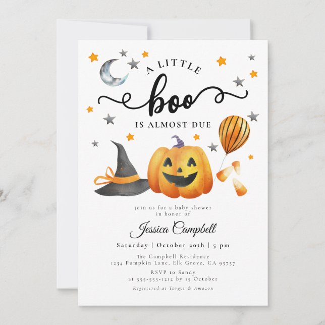 Invitation Un petit Baby shower Citrouille Boo Halloween (Devant)
