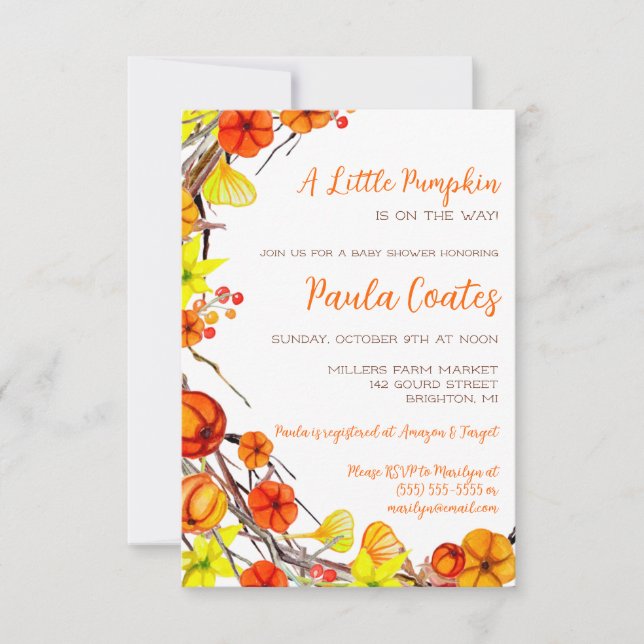 Invitation Un Petit Baby shower Citrouille De Wreath D'Automn (Devant)