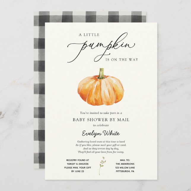 Invitation Un petit Baby shower Citrouille par la poste (Devant / Derrière)