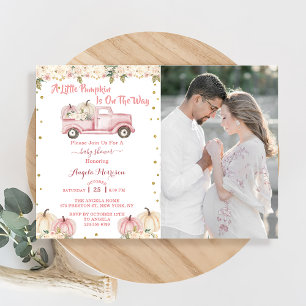Invitation Un Petit Baby shower Citrouille Pink Truck Photo
