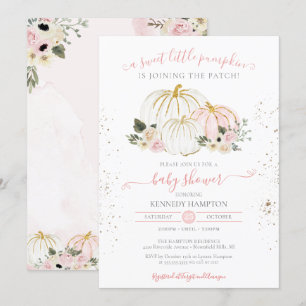 Invitation Un Petit Baby shower Citrouille Rose White Girl